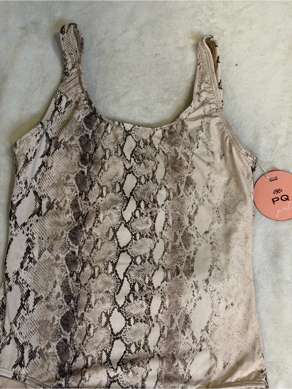 PQ KAA BELTED BOW ONE PIECE GIRLS SIZE 16 SNAKESKIN PRINT NWT SWIMSUIT